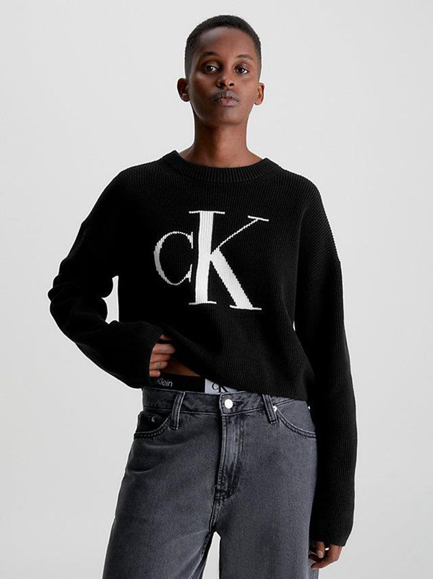 Calvin Klein USA Relaxed Organic Cotton Logo Jumper Womens Sweater Black 9164275-AQ